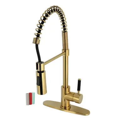 Kingston Brass Kaiser Single-Handle Deck-Mount Pre-Rinse Kitchen Faucet, Brushed Brass - LS8773DKL New Arrival