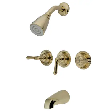 Kingston Brass KB232 Magellan Three-Handle Tub and Shower Faucet, Polished Brass Buy Direct