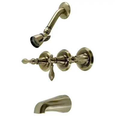 Kingston Brass KB233ACLAB American Classic Three-Handle Tub and Shower Faucet, Antique Brass Special Discount