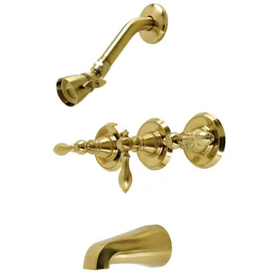 Hassle-Free Returns Kingston Brass KB237ACL American Classic Three-Handle Tub and Shower Faucet, Brushed Brass