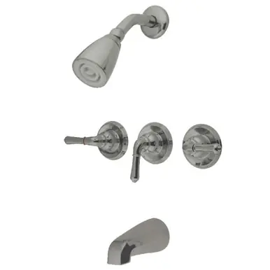 Kingston Brass KB238 Magellan Three-Handle Tub and Shower Faucet, Brushed Nickel Buy Direct