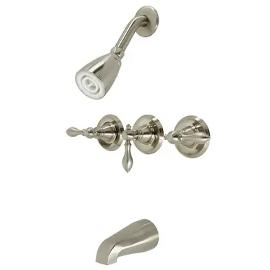 Kingston Brass KB238ACL American Classic Three-Handle Tub and Shower Faucet, Brushed Nickel Hot Deal