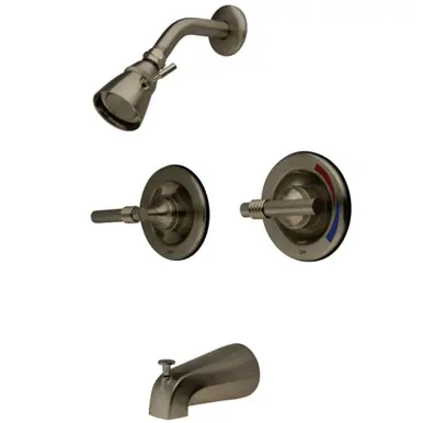 Affordable Kingston Brass KB668ML Vintage Twin Handles Tub Shower Faucet Pressure Balanced With Volume Control, Brushed Nickel