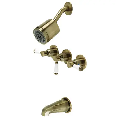 Warranty Included Kingston Brass KBX8133DPL Paris Three-Handle Tub and Shower Faucet, Antique Brass