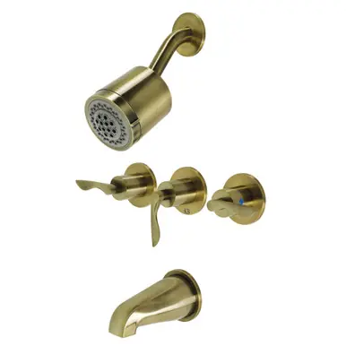Flash Sale Kingston Brass KBX8133SVL Serena Three-Handle Tub and Shower Faucet, Antique Brass