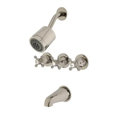 Hassle-Free Returns Kingston Brass KBX8136BX Metropolitan Three-Handle Tub and Shower Faucet, Polished Nickel