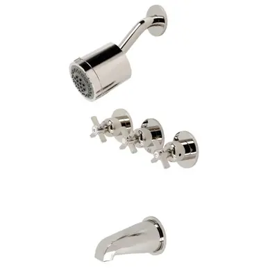 Authentic Kingston Brass KBX8136ZX Millennium Three-Handle Tub and Shower Faucet, Polished Nickel
