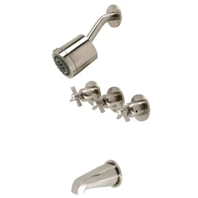 Deal Kingston Brass KBX8138ZX Millennium Three-Handle Tub and Shower Faucet, Brushed Nickel