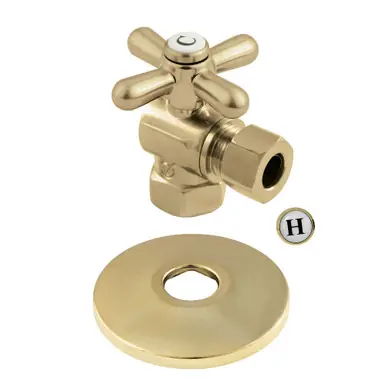Kingston Brass CC33102XK 3/8" IPS X 3/8" OD Comp Quarter-Turn Angle Stop Valve with Flange, Polished Brass Final Sale