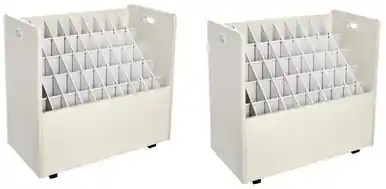 Alpine ADI626-WHI-2PK 50-Compartment White Mobile Wood Roll File Storage Organizer 2 Pack One Day Deal