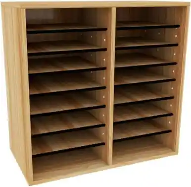 Original Alpine ADI500-16-MEO 16-Compartment Wood Adjustable Paper Sorter Literature File Organizer, Medium Oak