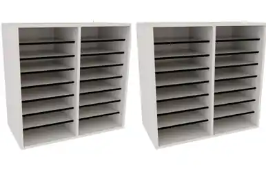 Alpine ADI500-16-WHI-2PK Wood Adjustable 16 Compartment Literature Organizer, White 2 Pack In Demand