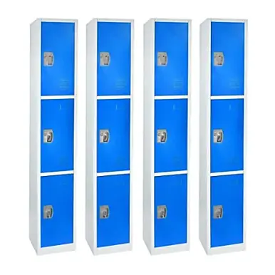 Alpine ADI629-203-BLU-4PK 72 in. x 12 in. x 12 in. Triple-Compartment Steel Tier Key Lock Storage Locker in Blue (4-Pack) High Quality