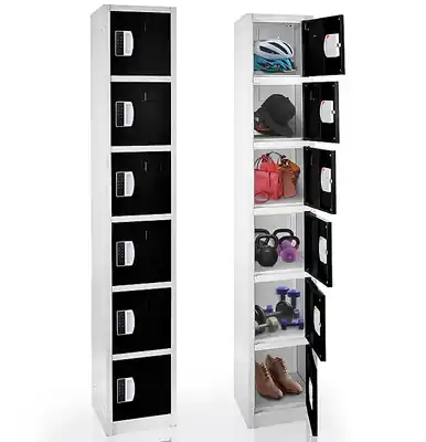 Genuine Alpine ADI629-206-BLK-DL 72" H x 12" W 6-Tier Steel Storage Locker with Digital Lock, Black