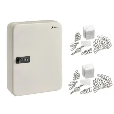 Alpine ADI682-30-WHI-689-PKG 30-Key Steel Heavy-Duty Key Cabinet with Combination Lock, White with 100 Key Tags Exclusive Offer