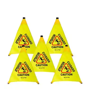 Trusted Brand Alpine ALP498-30-5pk 30 in. Yellow Multi-Lingual Pop-Up Wet Floor Sign 5-Pack