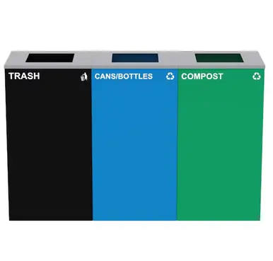 Alpine ALP4450-BLK-KIT38 87 Gal. 3-Stream Steel Blue Cans & Bottles, Green Compost, and Black Commercial Trash Can Station Hot Deal